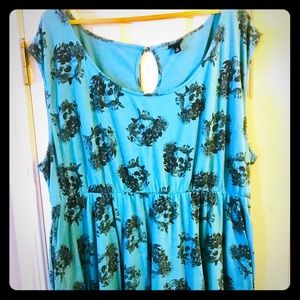 Torrid turquoise skull and rose dress.